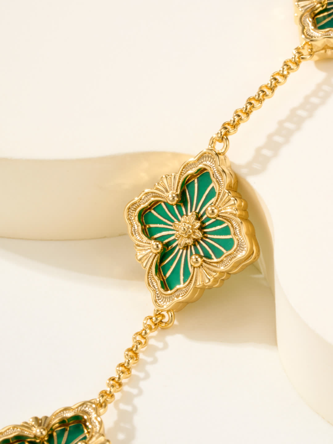 Van Cleef & Arpels Gold and Green Enamel Flower Bracelet